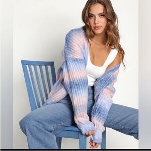 FOR LOVE & LEMONS CELESTE CARDIGAN Button Front Pink Blue Oversized Size S NWT